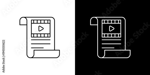 Modern outline icon of a video script or movie content scroll, perfect for digital media and streaming applications