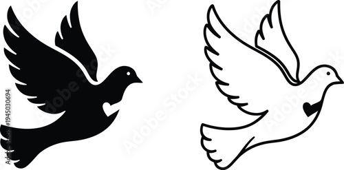 Dove pair black white silhouette flying birds Vector