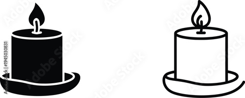 Black and white candles with flames on holders Vector