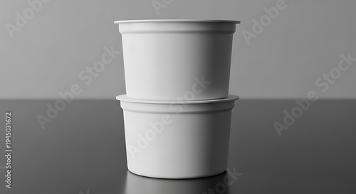 Wallpaper Mural Two empty white plastic containers stacked on a reflective surface. cottage cheese container  Torontodigital.ca