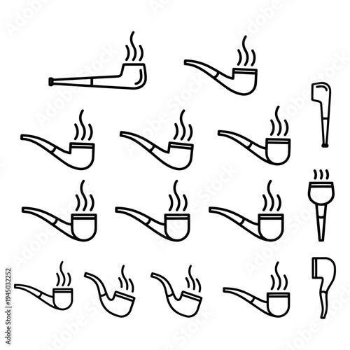 Traditional Smoking Pipe and Cigarette Silhouette Icon Collection