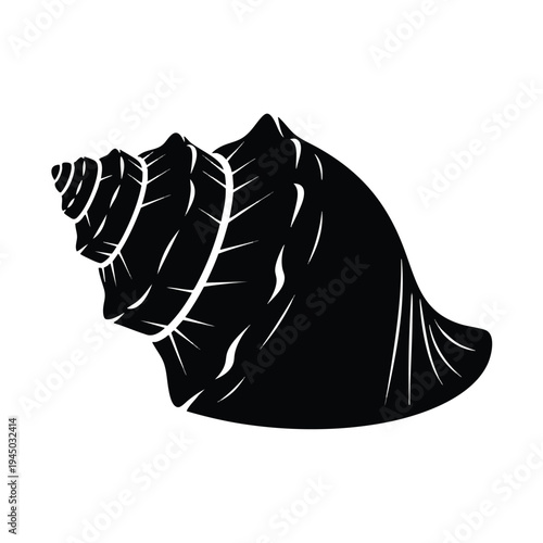 Stylized black silhouette of a spiral conch seashell with pointed details