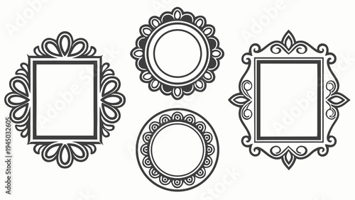 Four empty ornate picture frames Vector, illustration