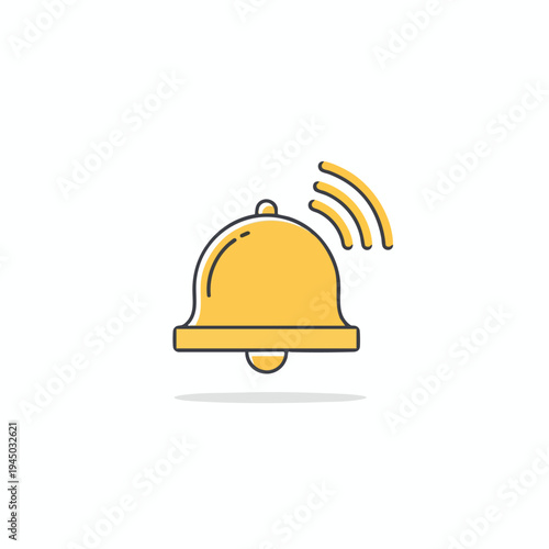A simple, yellow bell icon with radiating sound waves and a shadow