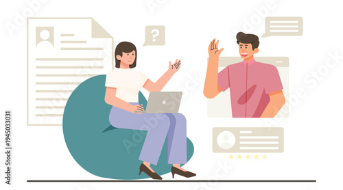 Candidate screening concept with magnifying glass analyzing applicant profiles. Human resources recruitment process vector illustration.