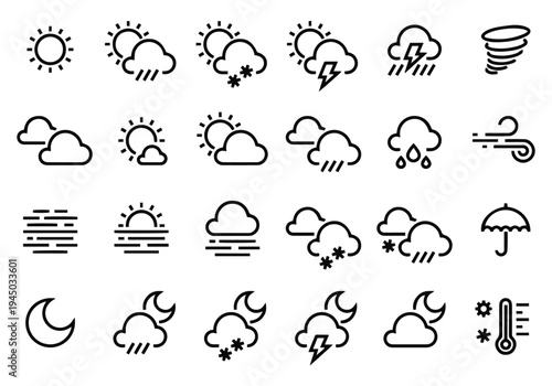 Weather Forecast Outline Vector Icon Set