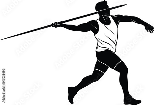 Male Athlete Javelin Thrower Silhouette Vector Illustration for Track and Field Competition Sports Logo Design and Olympic Games Athletic EventsMale Athlete Javelin Thrower Silhouette Vector 