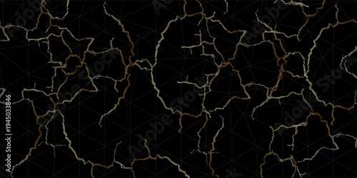 Golden material of kintsugi restoration. Abstract golden kintsugi crack texture vector background eps10