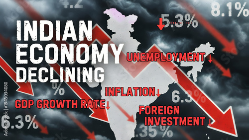 Striking visualization of India's economic downturn, emphasizing key declining indicators.