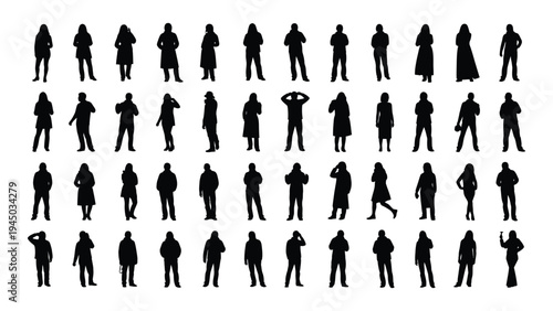 Collection of diverse human silhouettes in various poses and actions