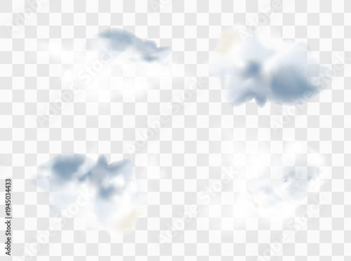 Vector set of realistic isolated cloud on the transparent background.