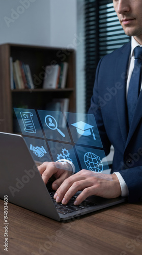 Online education network collaboration modern office worker online education network