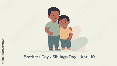 Two brothers standing together celebrating siblings day on april 10 happy and smiling