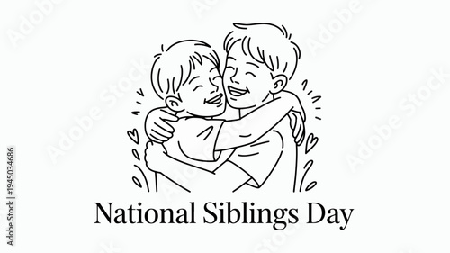 Two happy siblings hugging smiling and celebrating national siblings day with love and affection