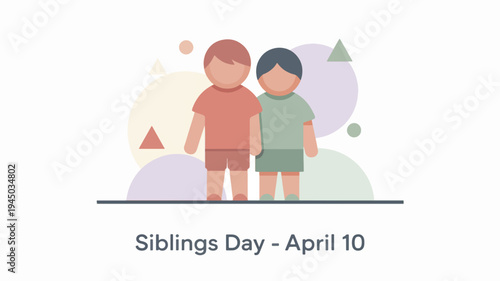 Two siblings standing together in colorful illustration for siblings day on april 10th celebration