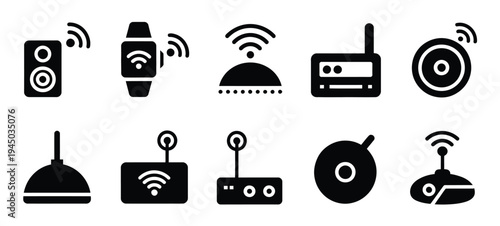 Smart, sensor icons collection in silhouette style, technology and smart device monitoring symbols, web interface and automation concept, clean editable vector illustration.