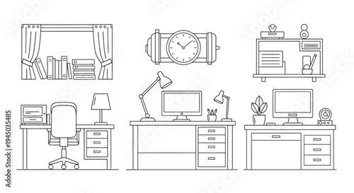 Office desks with computer equipment.