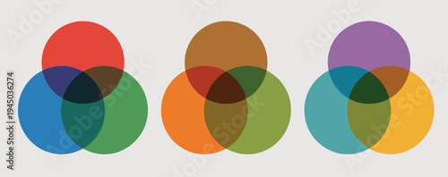 Venn, diagram vector icons collection, intersecting two, three, and four color circles, infographic and relationship mapping symbols, clean editable vector illustration.