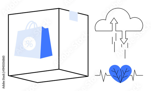 E-commerce concept. E-commerce integrates cloud technology for seamless operations and health tracking. E-commerce empowers innovation in shopping, cloud storage, and digital health. Ideal for online