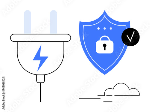 Energy security. Electric plug power alongside a shield with a lock energy security. Energy security promotes safe and reliable energy access. For sustainability, infrastructure, technology