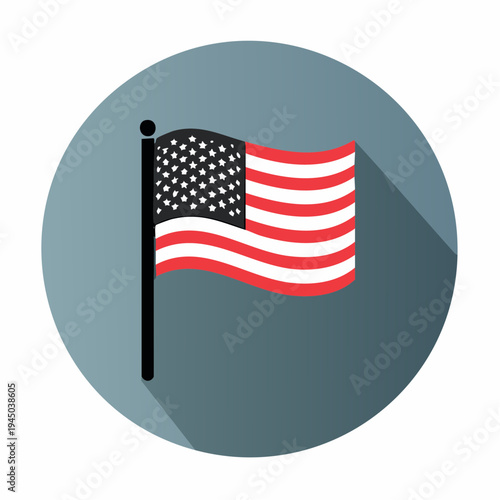 Illustration of the American flag waving in the wind on a flagpole, representing patriotism and national pride