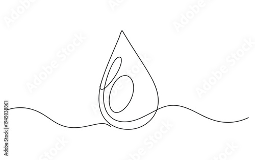 Single Line Drawing Water Drop Falling into Wavy Surface Minimalist Abstract Stock Art