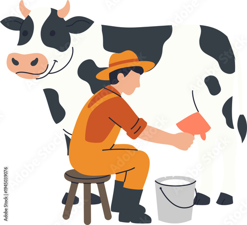 Farmer Milking a Cow