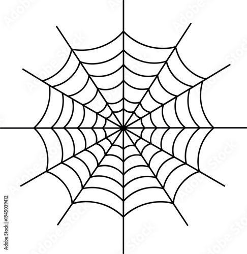 Spider web silhouette isolated on white background, detailed cobweb design for Halloween decoration, spooky symbol and creepy spider network vector illustration