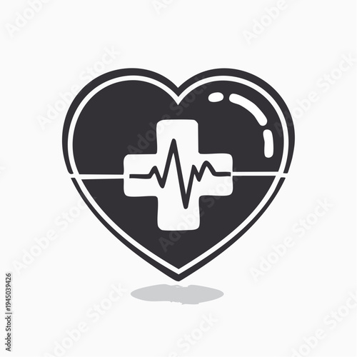 Heart with a pulse line and plus sign, representing health and medical care