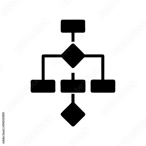 Simple black flowchart icon illustrating a decision-making process or hierarchical structure Vector, illustration
