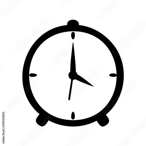 Minimalist black and white alarm clock icon for wake-up reminders and time management Vector, illustration