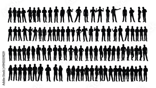 A comprehensive analysis of human silhouettes in various poses and actions, showcasing diverse body language and movement