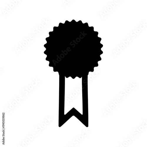 Classic black silhouette of a rosette medal with flowing ribbon tails on a pristine white background Vector, illustration