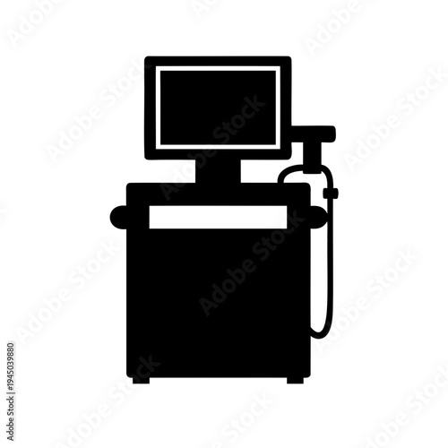 Medical device with monitor and attached cable for patient care or diagnostic use Vector, illustration