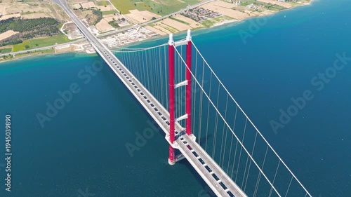 Wallpaper Mural Lapseki, Turkey. Engineering marvel of 1915 Canakkale Bridge with steady flow of cars over the Dardanelles strait to Anatolia. Aerial View Torontodigital.ca