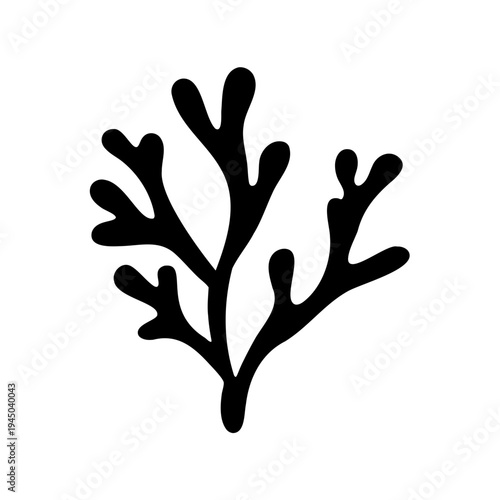 A minimalist black silhouette of a branching plant or coral structure on white background Vector, illustration