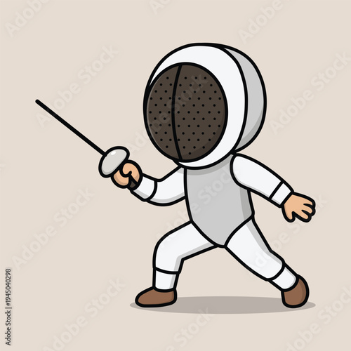 Cute fencing sport flat cartoon illustration isolated on grey background