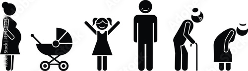 Professional mega collection of construction worker pictograms, business people silhouettes, family walking, school boy illustrations, children playing soccer, and life cycle icons for diverse projec