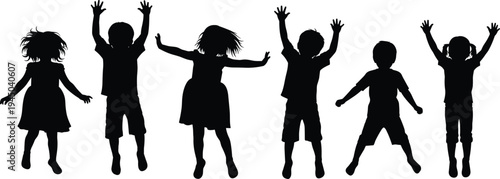 Comprehensive silhouette collection featuring playful jumping children, construction workers with equipment, business professionals, diverse avatars, medical icons, and various stickman poses for s