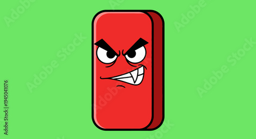Angry Cartoon Red Block With Sharp Teeth