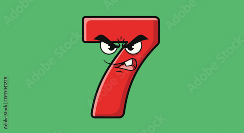 Angry Cartoon Number Seven on Green Background
