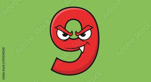 Cartoon Number Nine with Evil Face