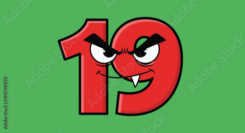 Cartoon Number Nineteen with a Bad Mood