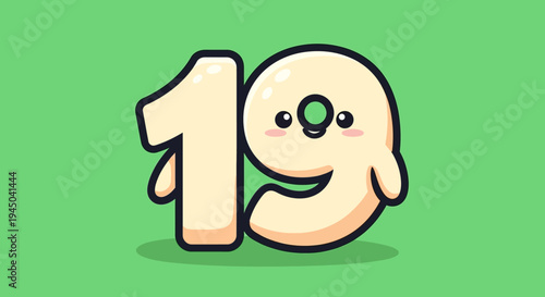 Cute Cartoon Number Nineteen with Adorable Face