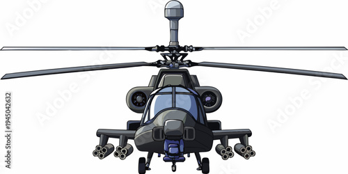 Detailed illustration of a military attack helicopter front view