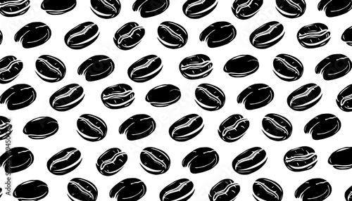 Coffee beans pattern. Doodle coffe seamless pattern. Each  bean displays rich brown tones and detailed texture. Simple design emphasizes natural coffee bean shapes and shadows