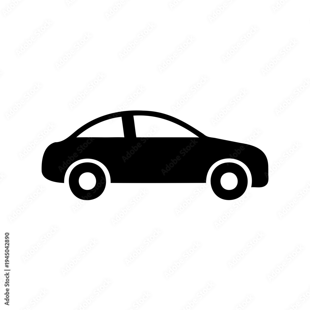 Naklejka premium Simple black silhouette of a passenger car icon isolated on a white background Vector, illustration