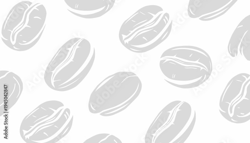 Coffee beans pattern. Doodle coffe seamless pattern. Each  bean displays rich brown tones and detailed texture. Simple design emphasizes natural coffee bean shapes and shadows