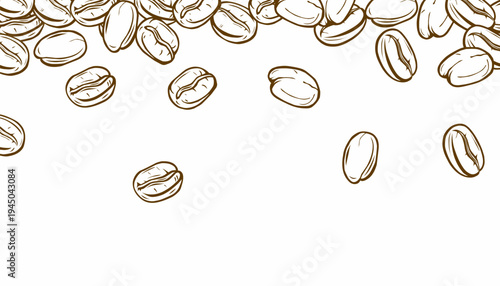 Coffee beans pattern. Doodle coffe background pattern. Each  bean displays rich brown tones and detailed texture. Simple design emphasizes natural coffee bean frame