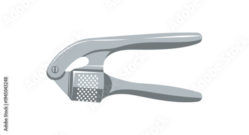 Illustrated Stainless Steel Garlic Press in Modern Kitchen, Digital Design with Ergonomic Handles for Cooking Meal Prep – Flat Lay